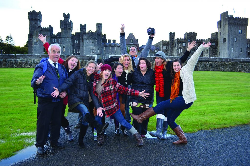 The Family Travel with Colleen Kelly crew hams it up at Ashford Castle in County Mayo, Ireland. Kelly's program is expected to start airing internationally this summer.