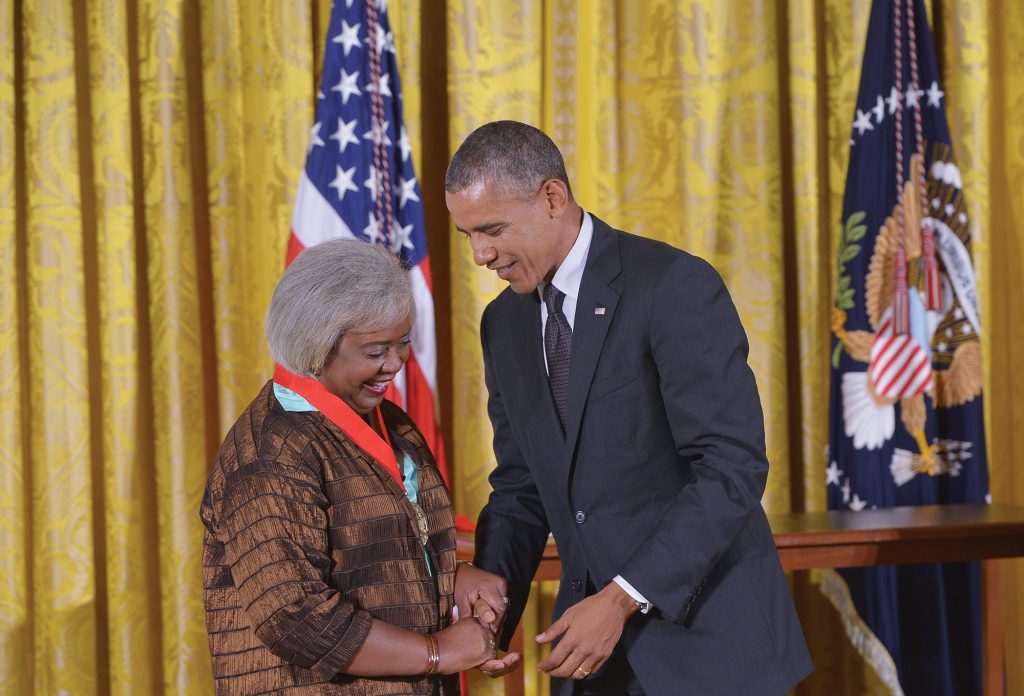 President Barack Obama presented Hine with a 2013 National Humanities Award at the White House on July 28, 2014.