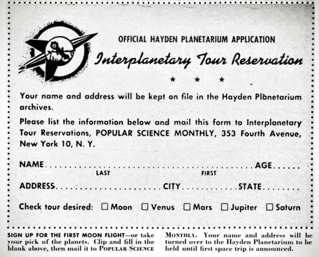 Hayden Planetarium Reservation Card