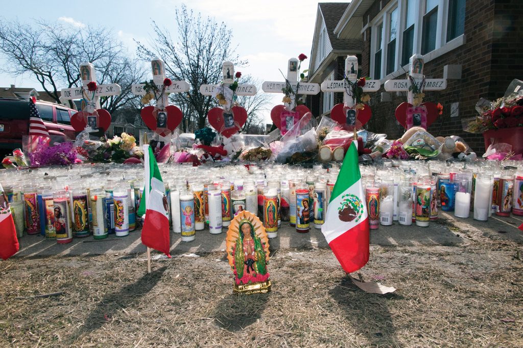 A memorial for six family members killed in Chicago’s Gage Park.