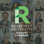 A RU Honors logo with faces of faculty and students as the background
