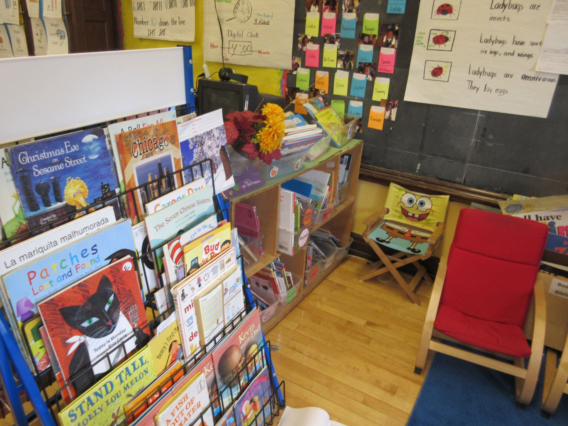 classroom library with book shelf