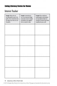 3 columns, 6 row grid, with blank space for writing interests.