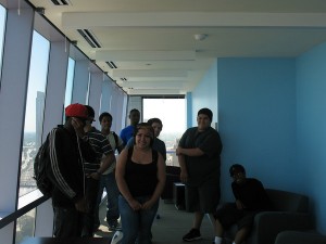 CIMBY students tour the Wabash residence hall at RU; this is the student lounge on the 31st floor!