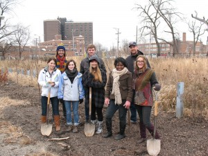 SUST students planting trees at Eden Place Nature Center, Chicago's South Side, 2 Dec 2014  (M. Bryson)