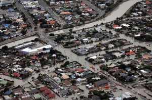 RNZAF aerial survey of damage, showing flooding due to soil liquefaction in Christchurch NZ (Royal NZ Defence Force)