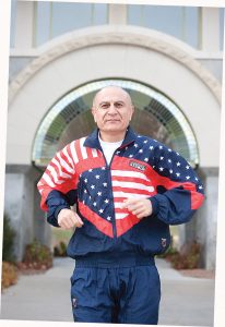 President Ali Malekzadeh in American flag work out clothes