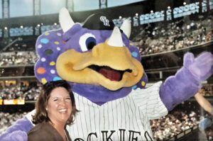 Donnette Noble with baseball mascot